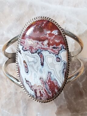 Crazy Lace Agate Cuff Bracelet - Navajo Silver